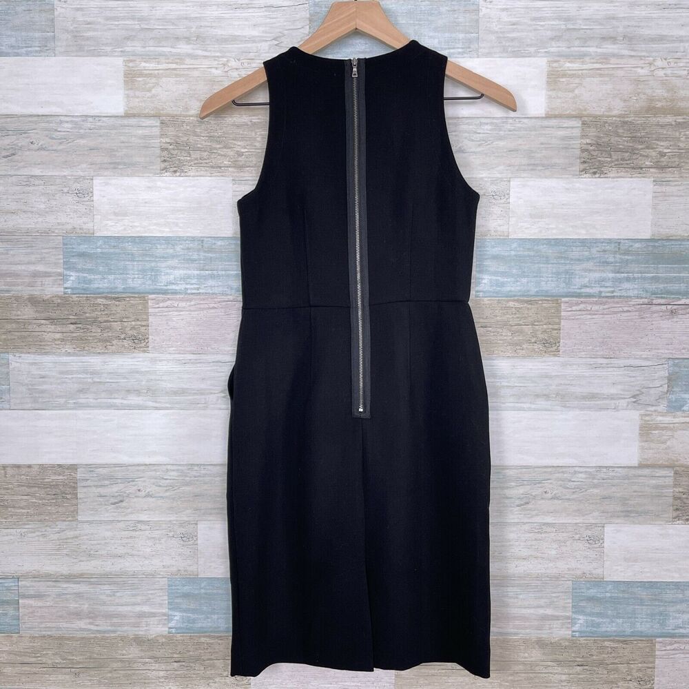 LOFT Ponte Pocketed Sheath Dress Black Exposed Zipper Stretch Womens 0P 0 Petite - Picture 4 of 8